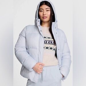 Victoria’s Secret Pink Marshmallow Puffer Winter Coat Light Blue Large NWT